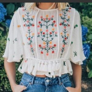 Aratta Silent Journey Embroidered Peplum Blouse NWT